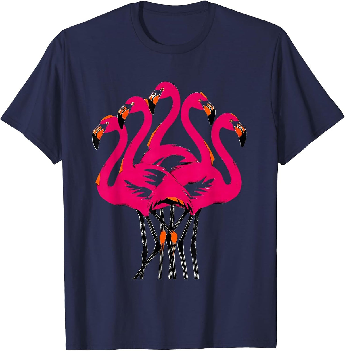 Pink Flamingo Stencil Bird Humor Flamingo Lover T-Shirt - Navy Blue