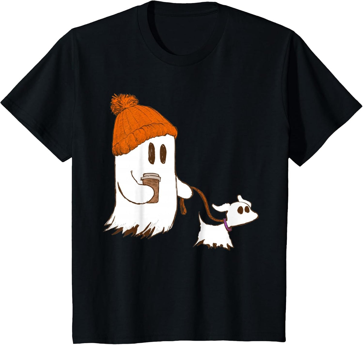 Cute Ghost Dog Walker Funny Halloween Dog Lover Graphic tee T-Shirt - Black