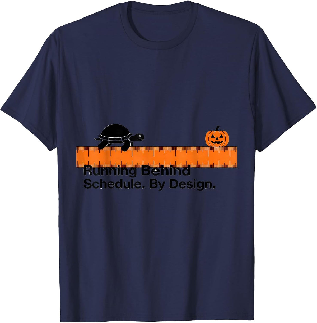 Men's Running Behind Schedule By Design Playful Halloween Turtle T-Shirt - Navy Blue