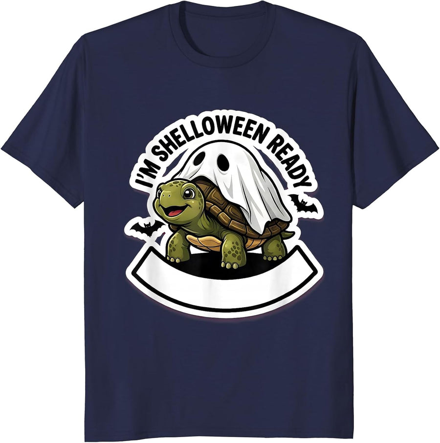 I'm Shelloween Ready Whimsical Turtle Halloween Costume T-Shirt - Navy Blue