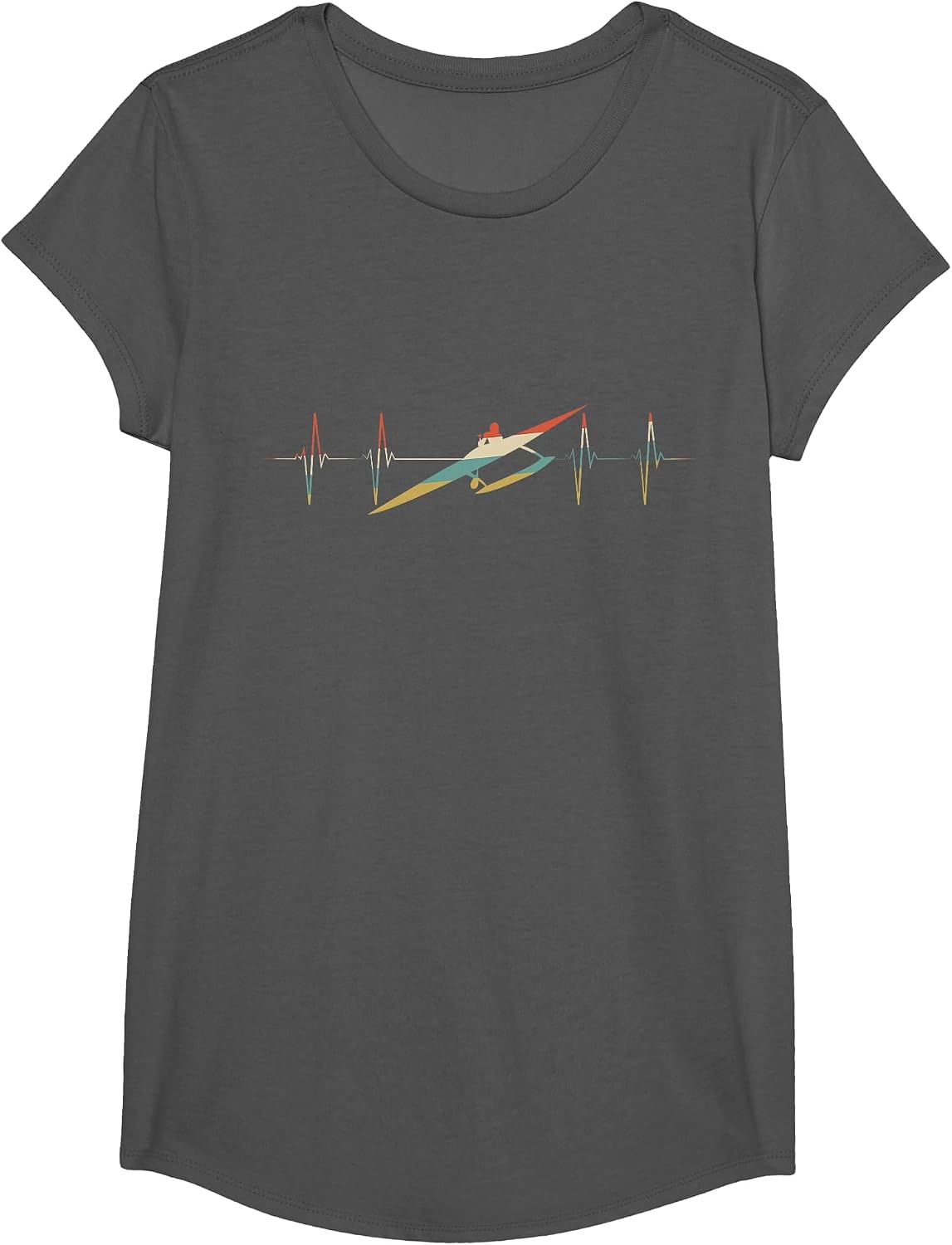 Outrigger Canoeing Heartbeat Retro ECG EKG T-Shirt - Girls Asphalt Grey