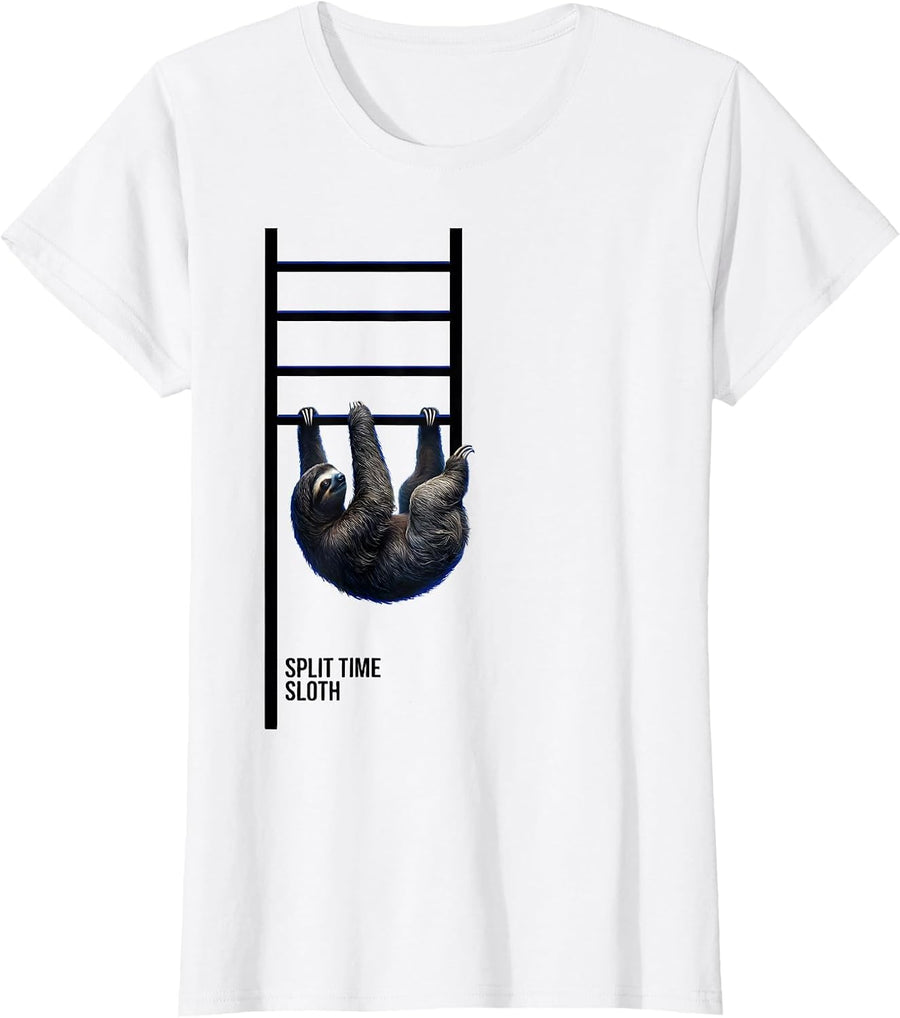 Women's Split Time: Sloth Funny Sloth Lover Novelty Gift T-Shirt - White