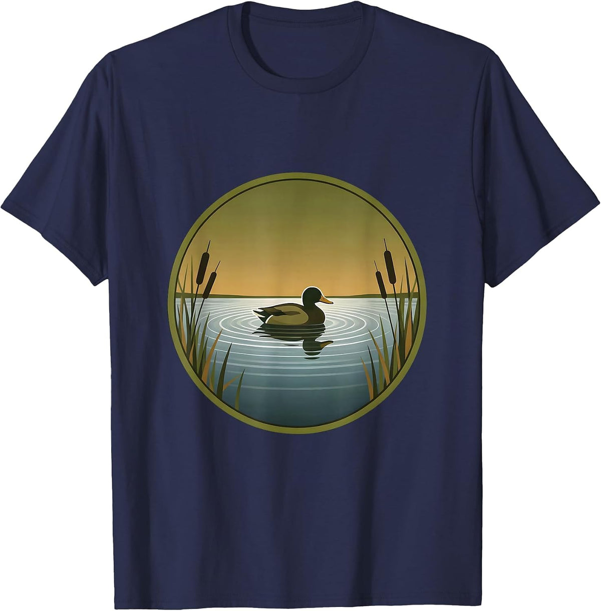 Men's Camo Duck Decoy Still Water Hunting Graphic T-Shirt - Navy Blue