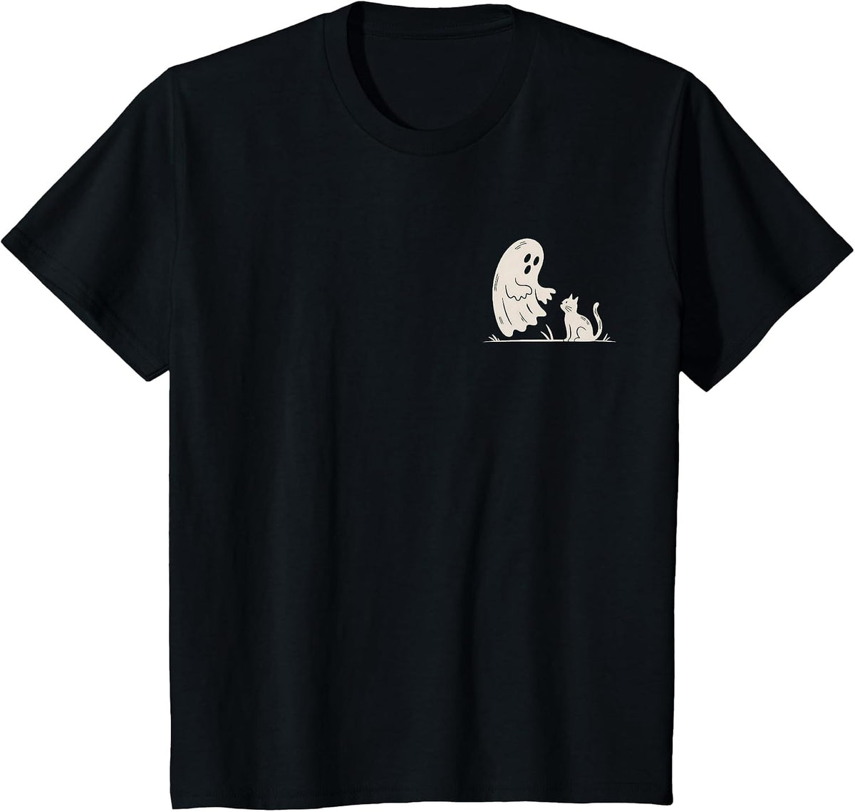 Cat Pocket Ghost Halloween Costume Men Women Kids T-Shirt - Black