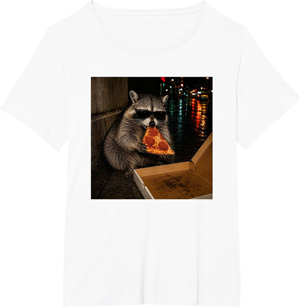 Funny Raccoon Eating Pizza Cool Trash Panda Food Lover Tee T-Shirt - White