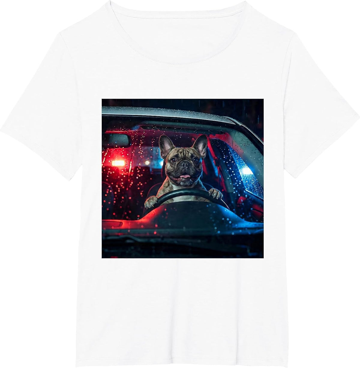 French Bulldog Driving Car Police T-Shirt - White