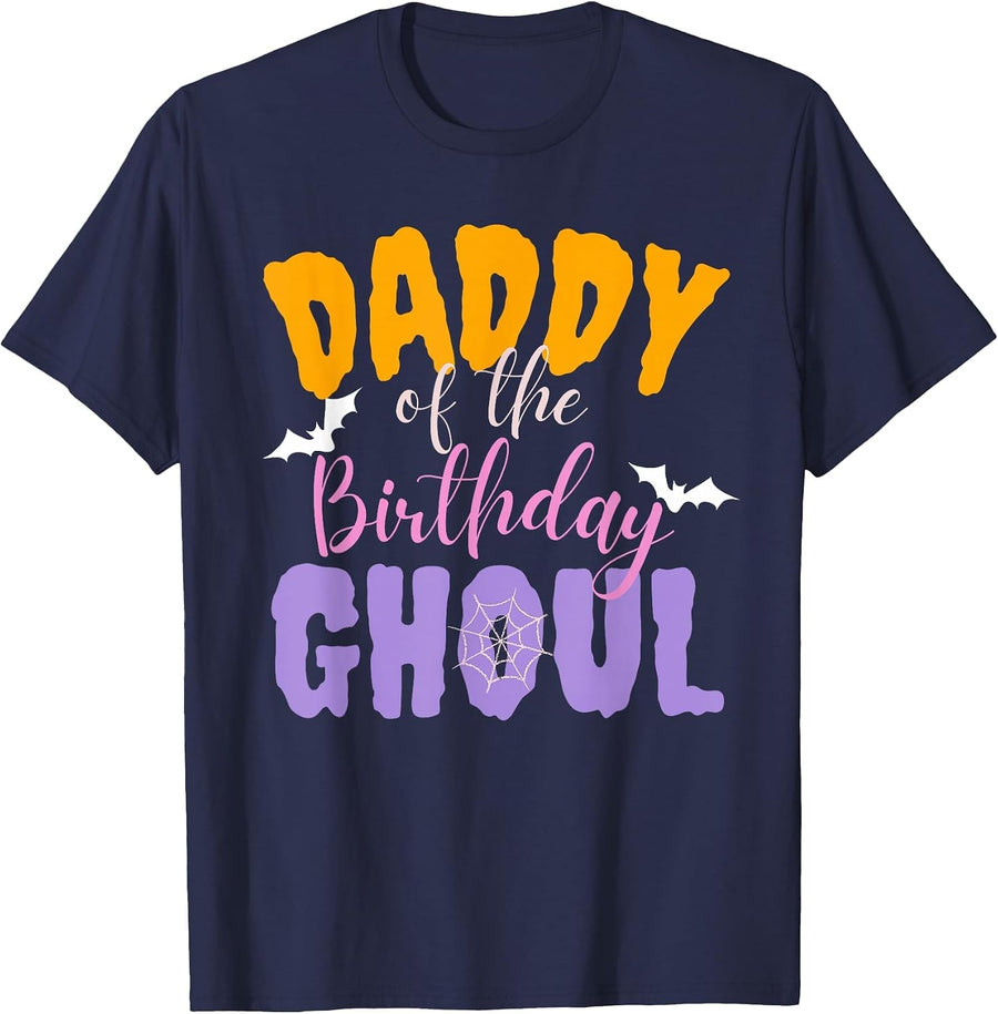 Daddy of The Birthday Ghoul Ghost Halloween Costume Party T-Shirt - Navy Blue