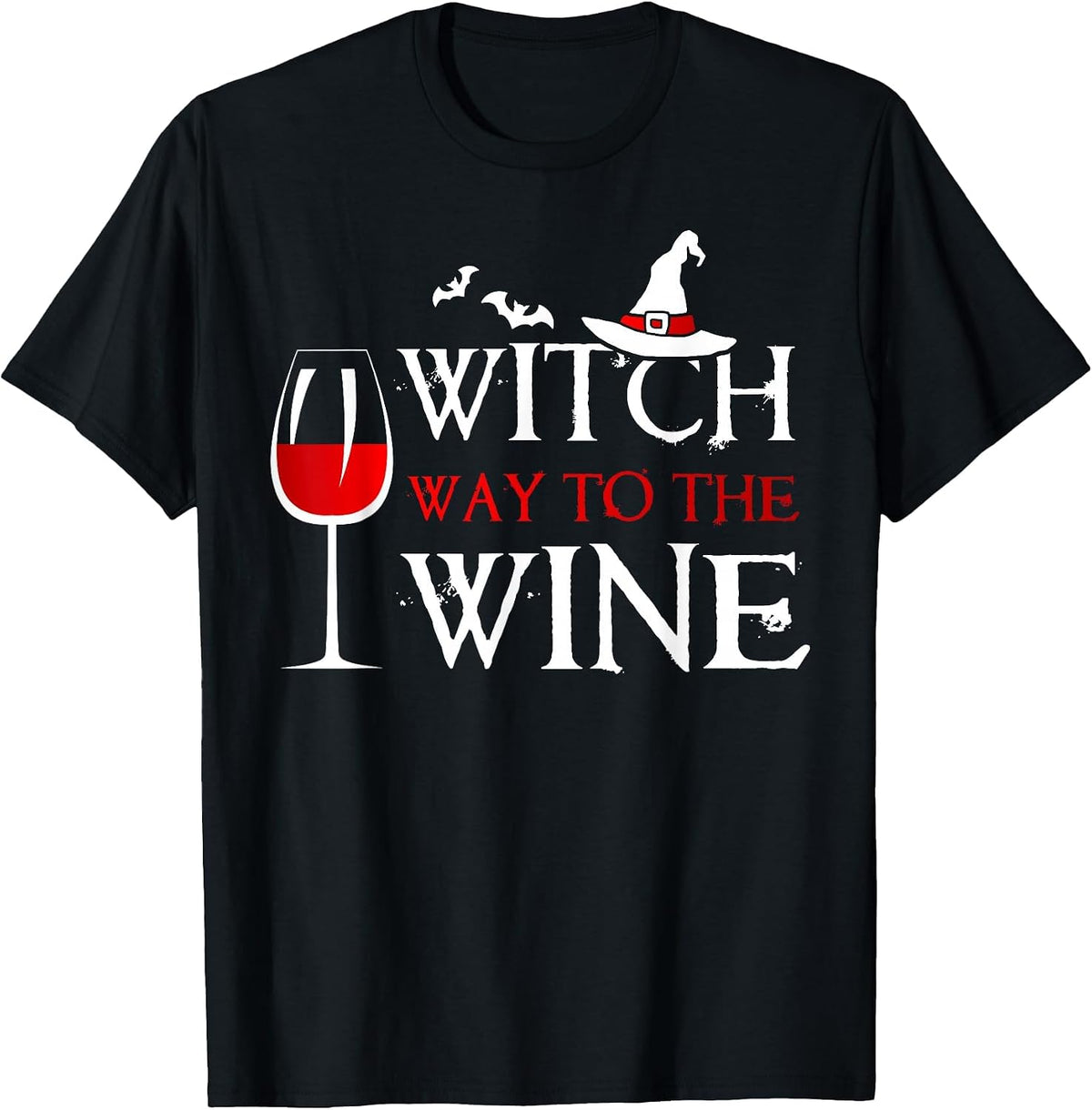 Womens Halloween Drinking Shirt Witch Way to The Wine T-Shirt - Black