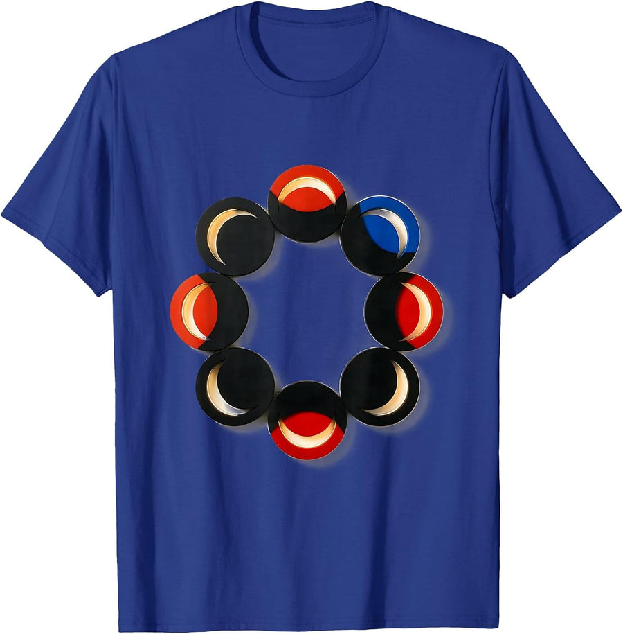 Moon Phase Circular Modules Bauhaus Modernist Astronomy T-Shirt - Royal Blue
