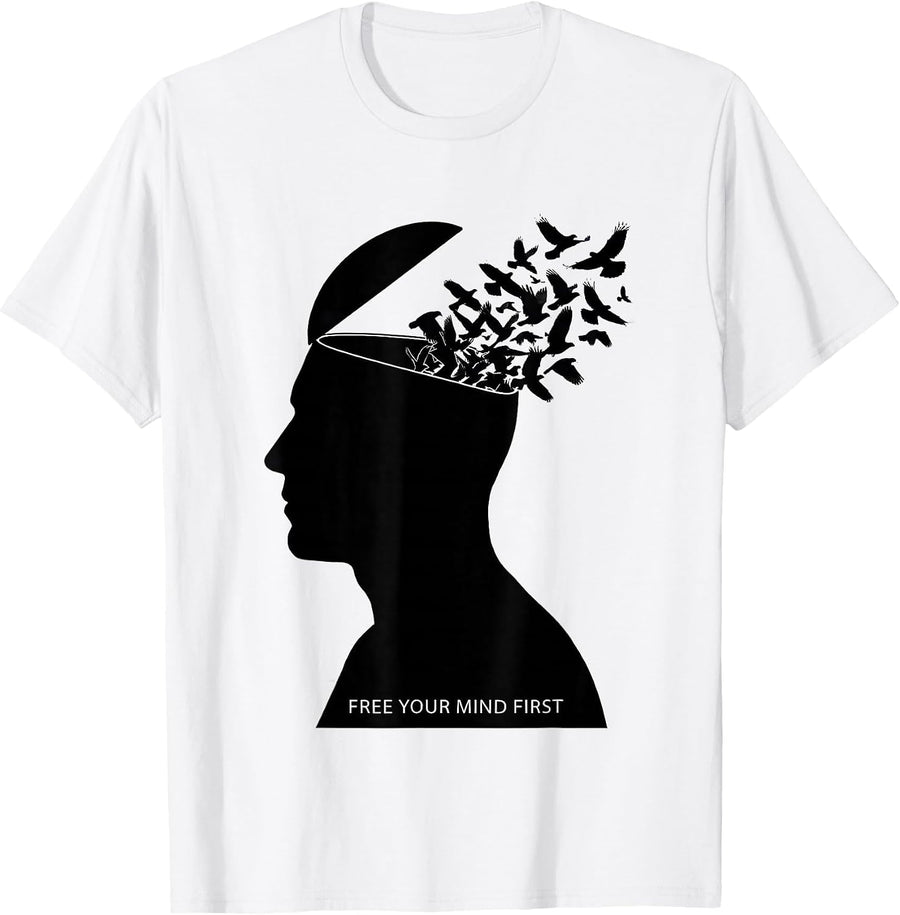 Men's Free Your Mind First Mental Freedom Design T-Shirt - White