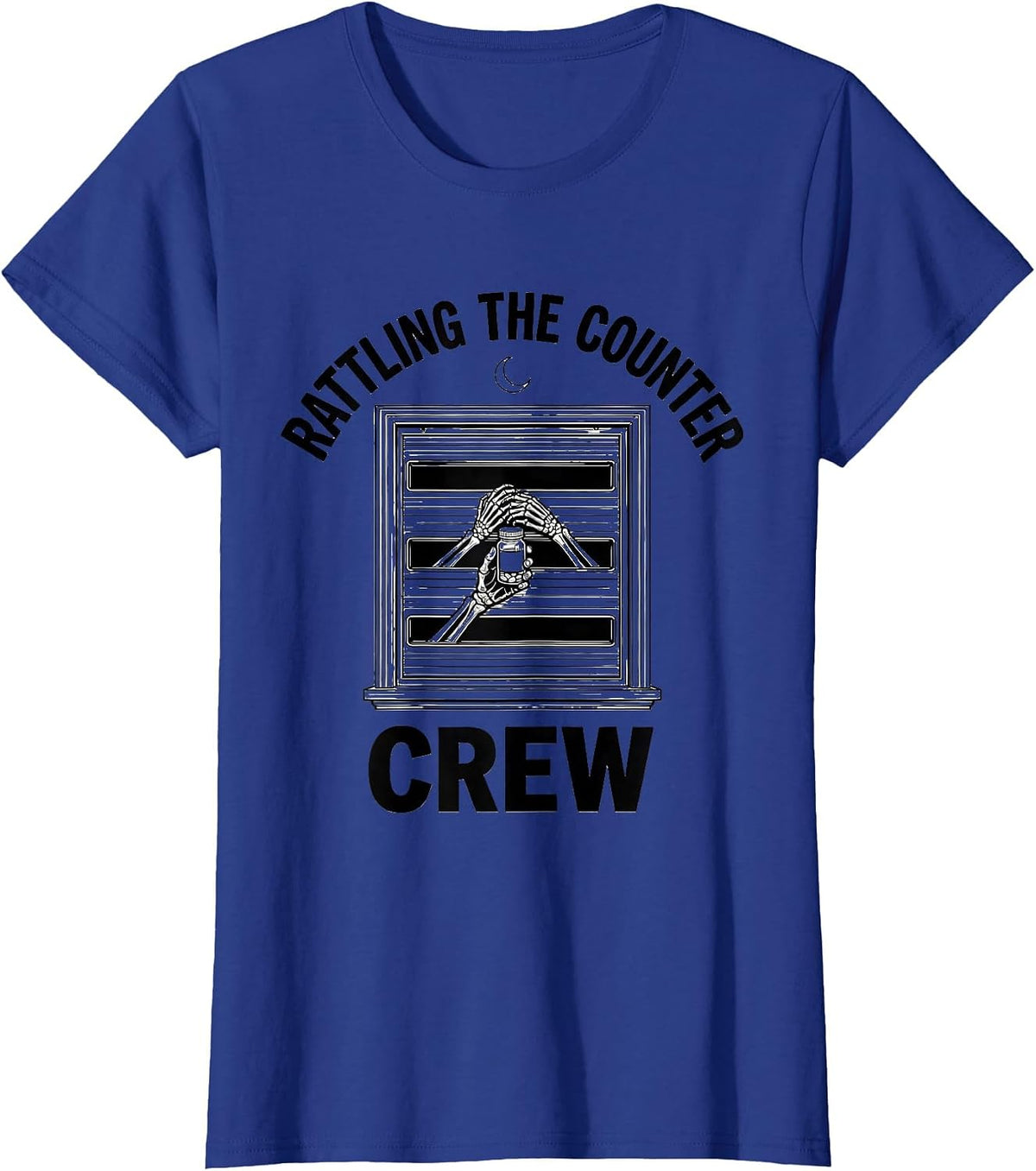 Women's Rattling The Counter Crew Funny Pharmacy Tech Skeleton T-Shirt - Royal Blue
