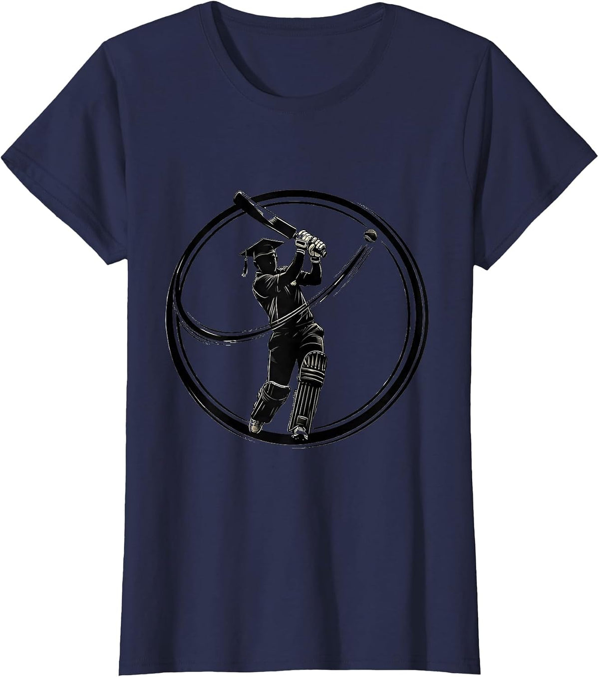 Women's Cricket Life Back to School Graduation Cap Batsman T-Shirt - Navy Blue