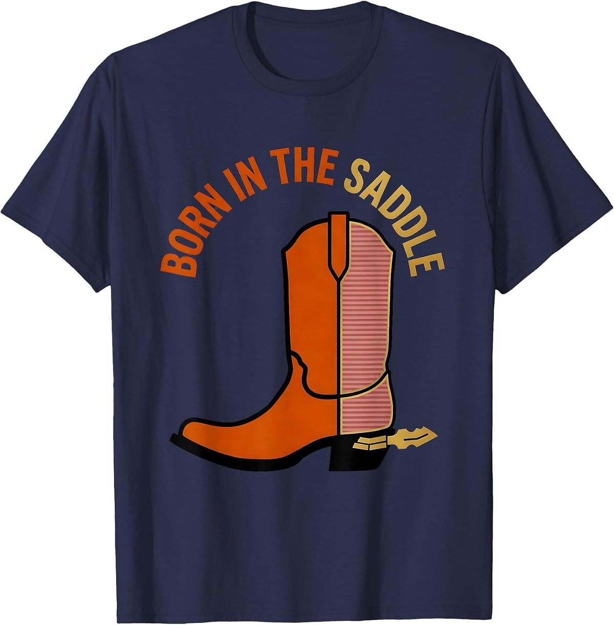 Born in the Saddle Western Cowboy Design T-Shirt - Navy Blue