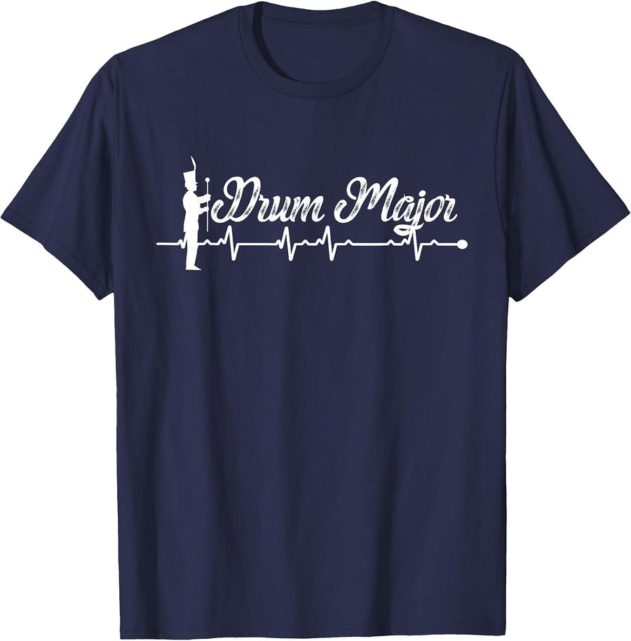 Drum Major Heartbeat Drum Majors Marching Band T-Shirt - Navy Blue