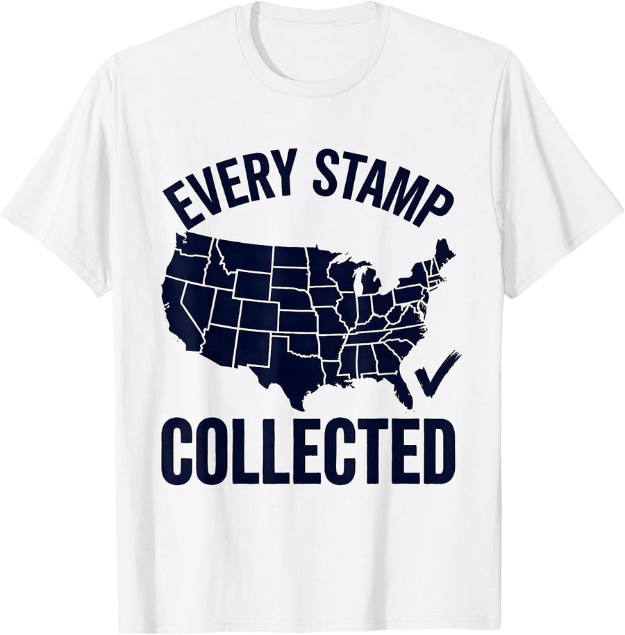 Men's Every Stamp Collected USA Travel Map All 50 States T-Shirt - White