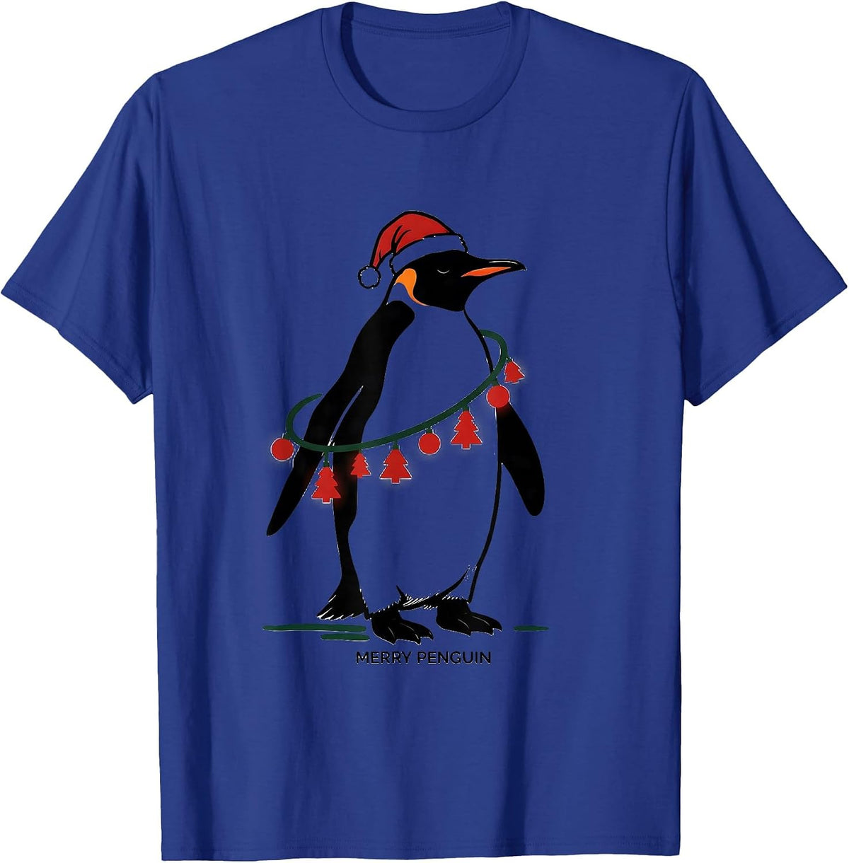 Men's Merry Penguin Funny Penguin Christmas Graphics Animal Lights T-Shirt - Royal Blue