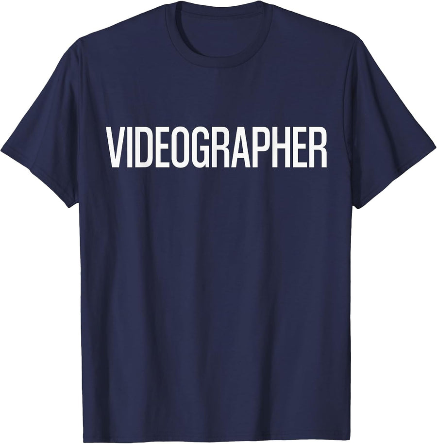 Bold Videographer Text | Film Crew T-Shirt - Navy Blue