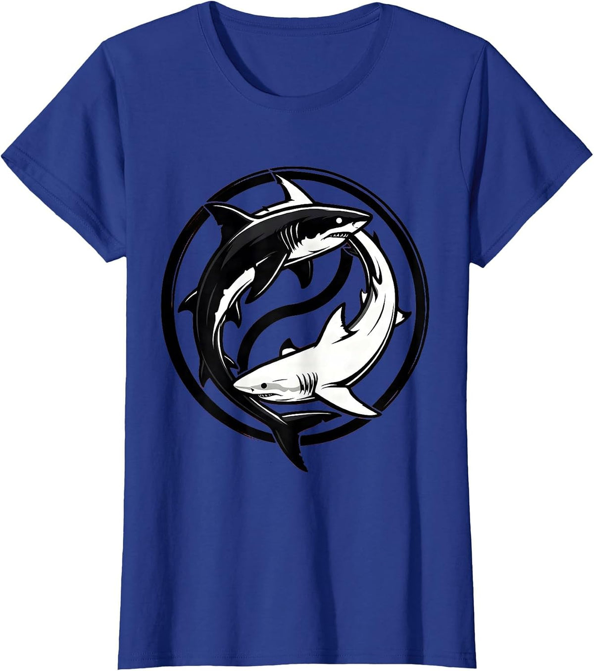 Women's Shark Yin Yang Balance Harmony Ocean Design T-Shirt - Royal Blue