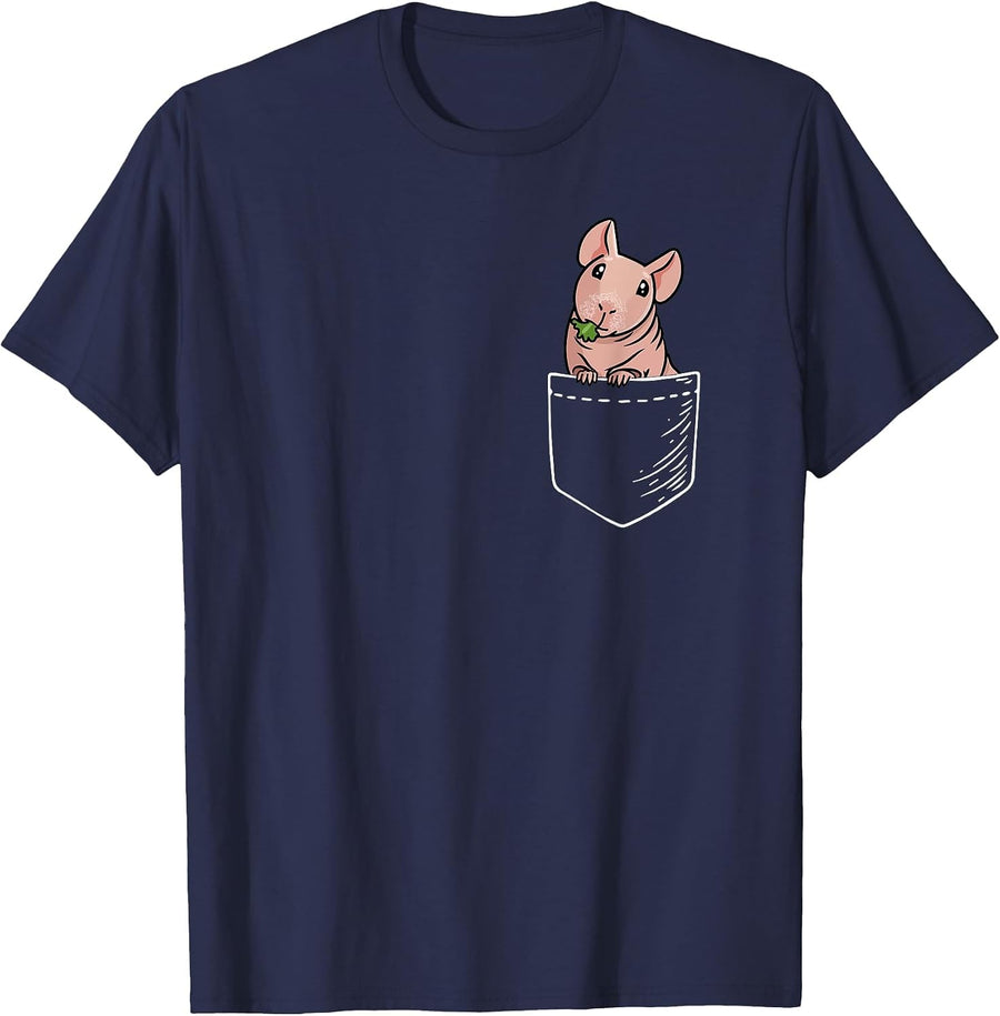 Funny Kawaii Kids Pet Pocket Hairless Guinea Pig Lover T-Shirt - Navy Blue
