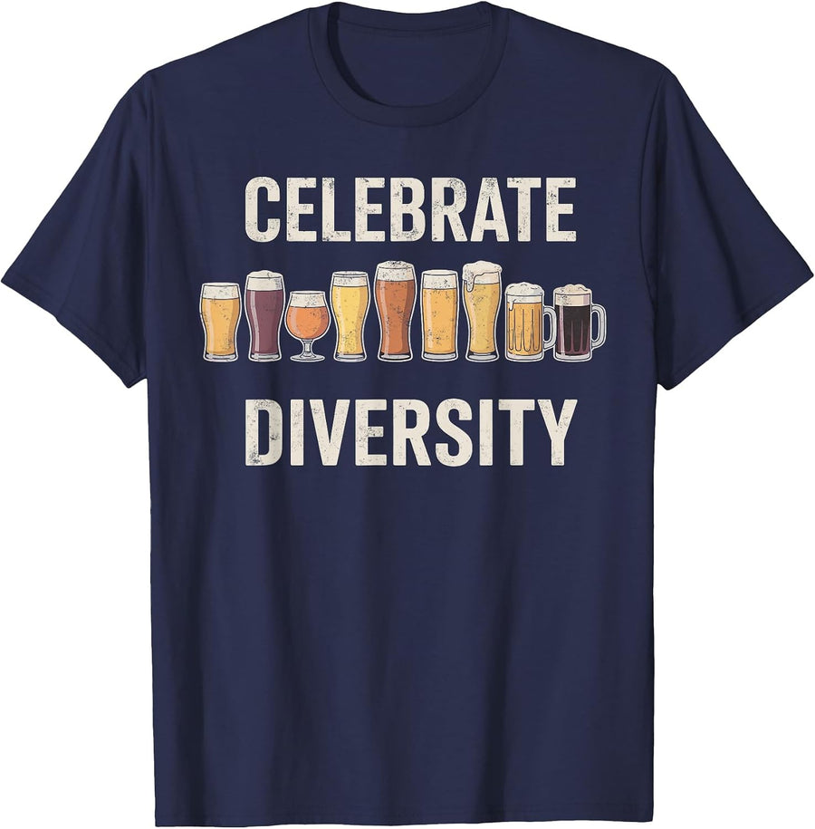 Celebrate Diversity Funny Brewing Brewer Craft Beer Hobby T-Shirt - Navy Blue