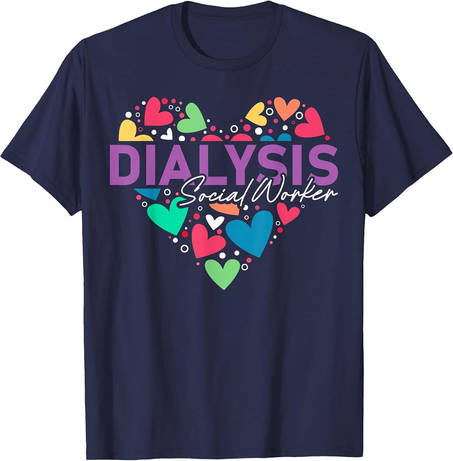 Cute Dialysis Social Worker Heart T-Shirt - Navy Blue