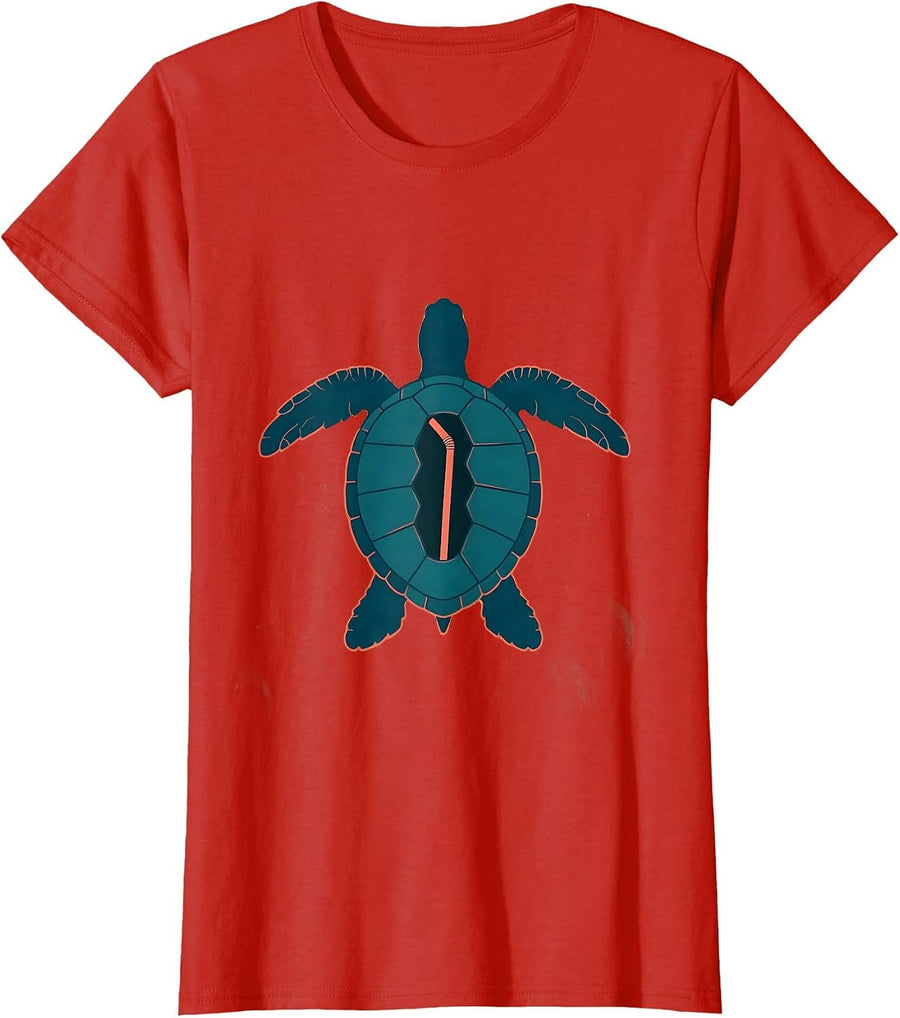 Women's Sea Turtle Silhouette Ocean Animal Vacation Souvenir T-Shirt - Red