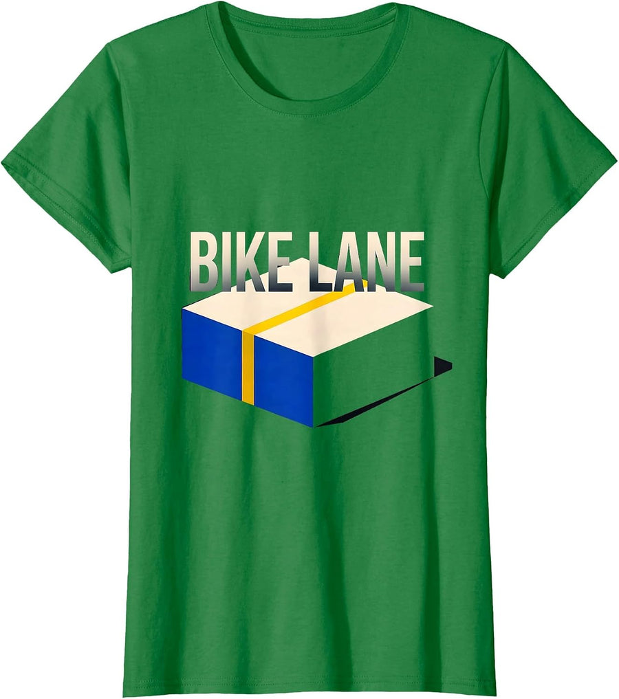 Women's BIKE LANE Isometric Vector Halloween Road Sign Costume T-Shirt - Kelly Green