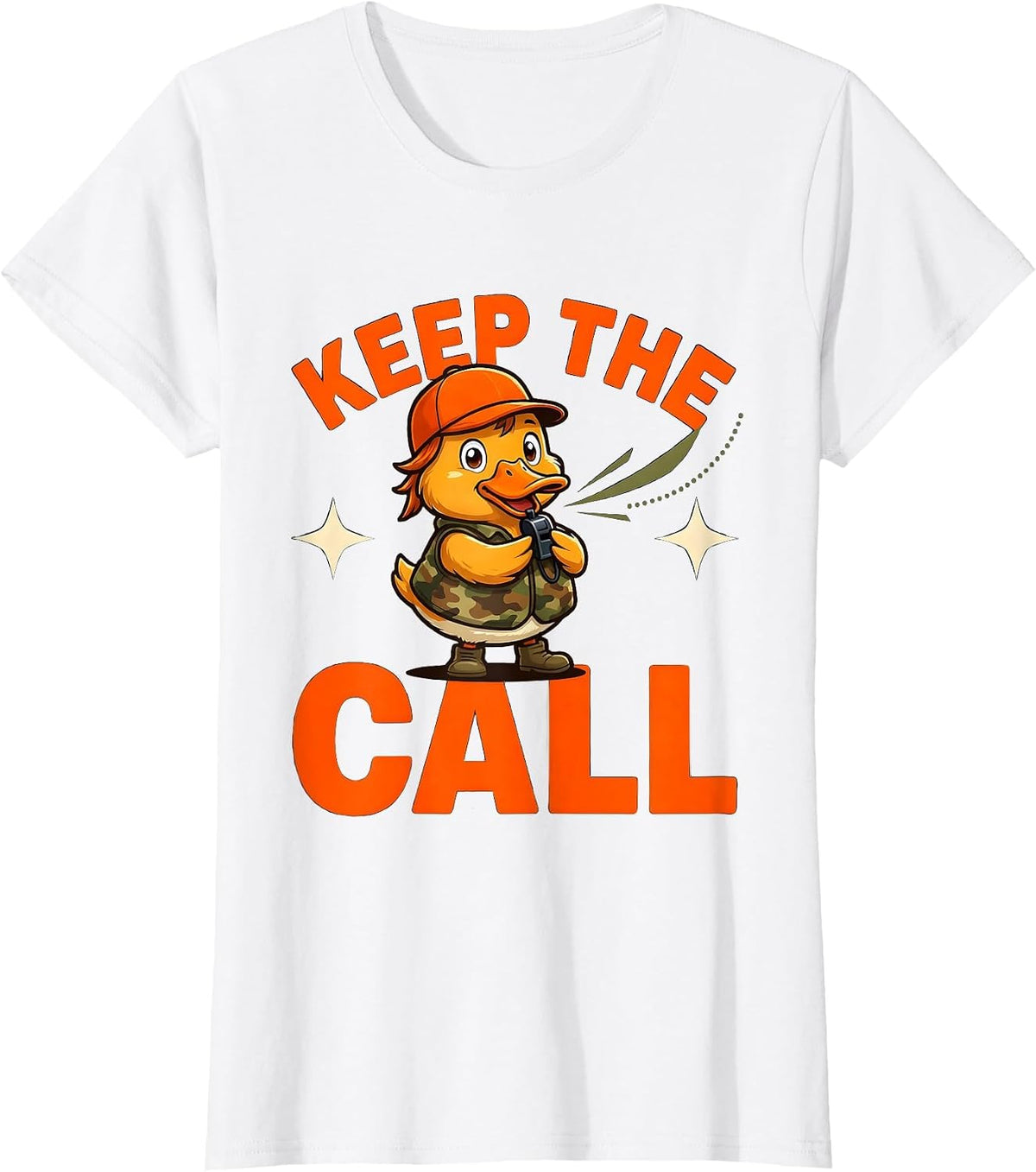 KEEP THE CALL Funny Cartoon Duck Hunter Hunting Season T-Shirt - White