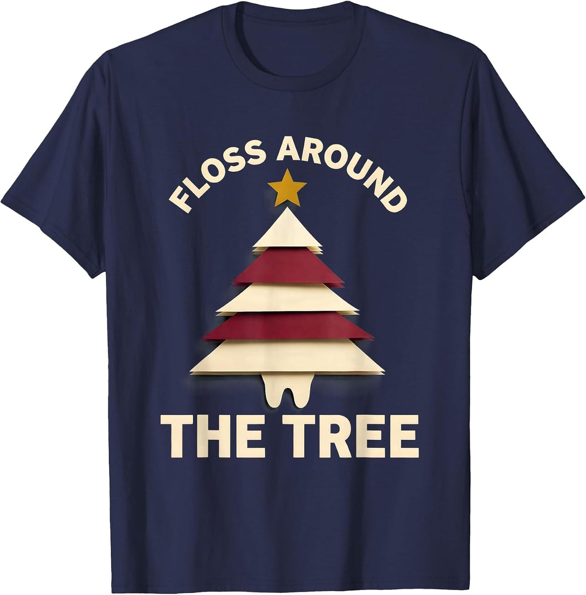 Floss Around The Tree Funny Dental Christmas Dentist Dental T-Shirt - Navy Blue