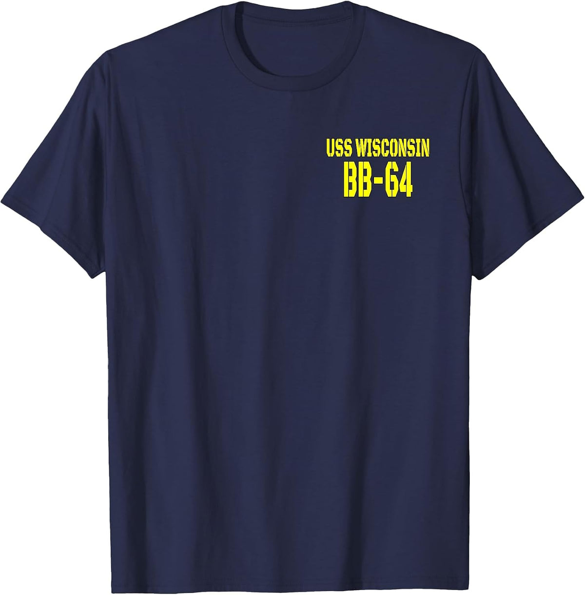USS Wisconsin BB-64 WW2 Battleship Warship Front&Back T-Shirt - Navy Blue