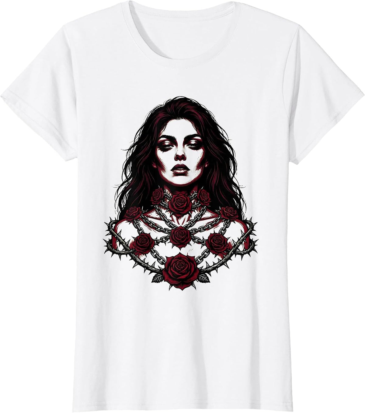 Emo Floral Chains Dark Botanical Art Design T-Shirt - White