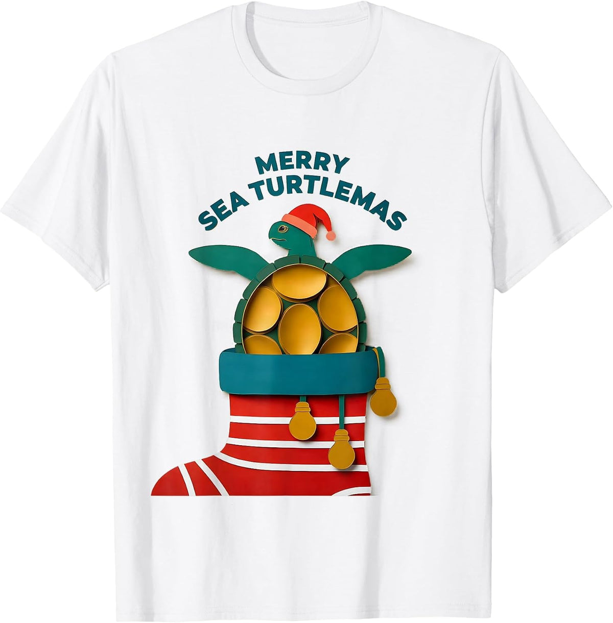 Men's Merry Sea Turtlemas Paper Cutout Sea Turtle Lover Holiday T-Shirt - White