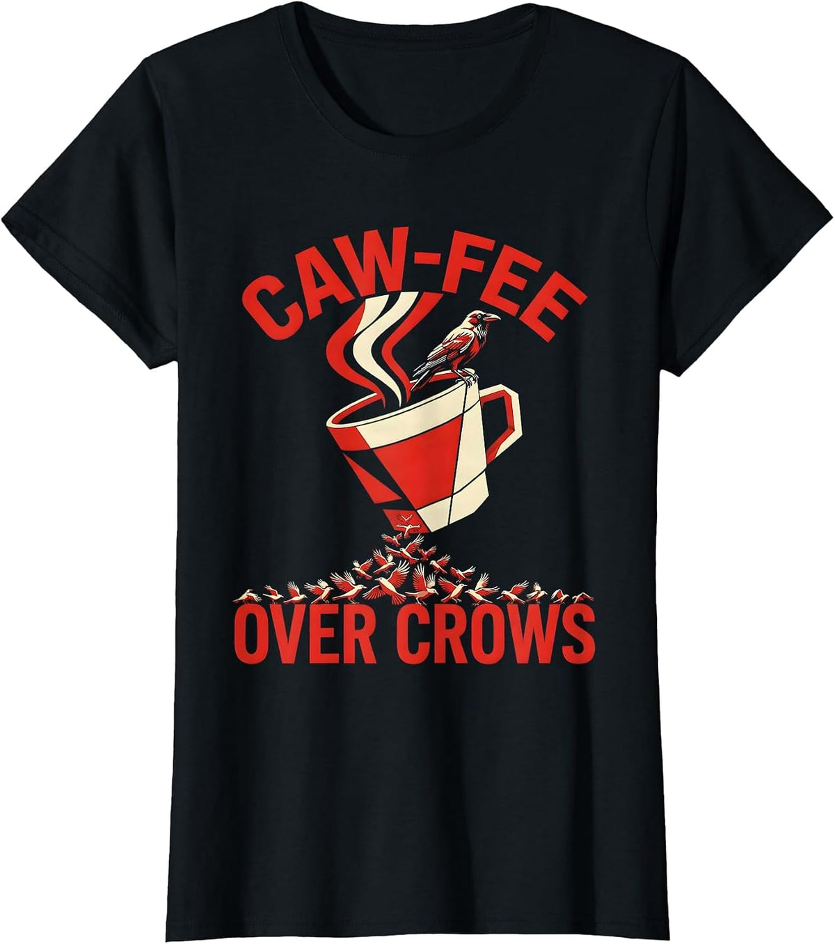 Caw-Fee Crow Coffee Lover Graphic Design T-Shirt - Black