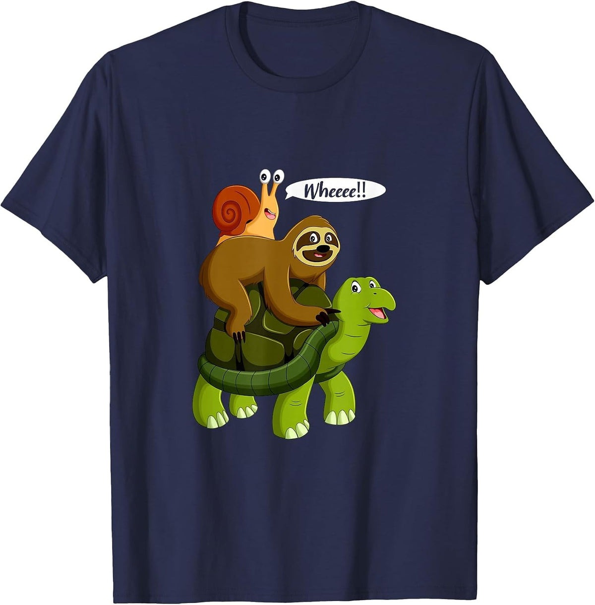 Snail Riding A Turtle Riding A Sloth Whee Funny Sloth T-Shirt - Navy Blue