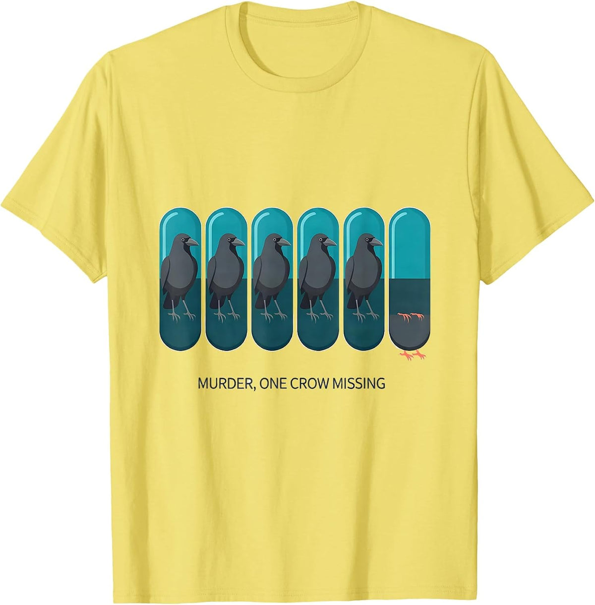 Men's Murder, One Crow Missing Funny Crow Lover Pun Humor T-Shirt - Lemon Yellow