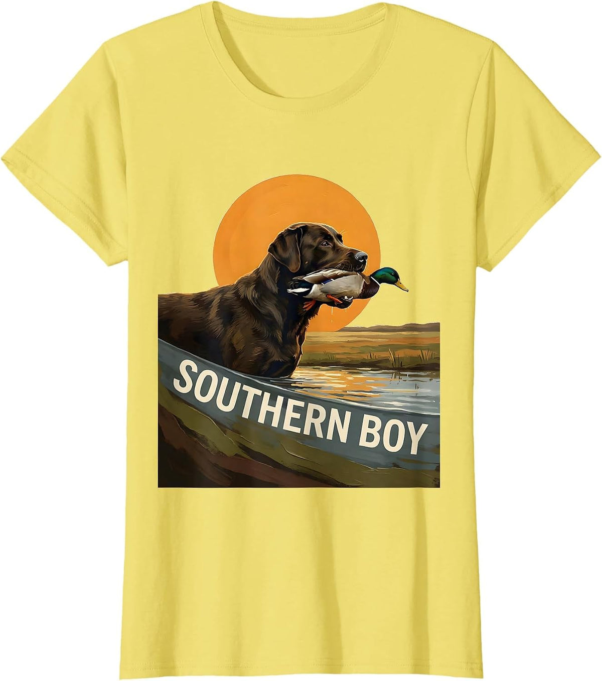 Southern Boy Vintage Labrador Duck Hunting Rural Heritage T-Shirt - Lemon Yellow
