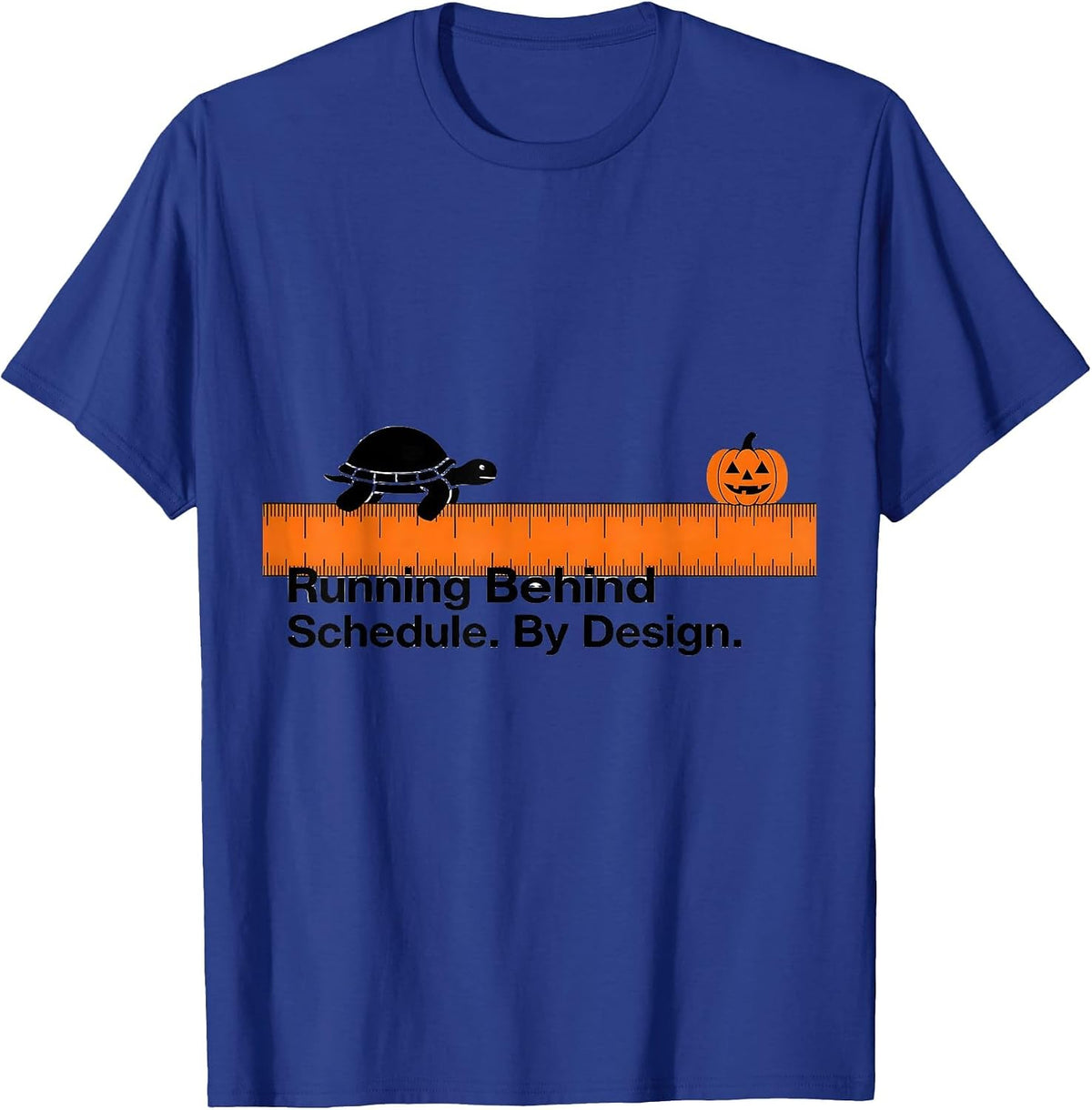 Men's Running Behind Schedule By Design Playful Halloween Turtle T-Shirt - Royal Blue