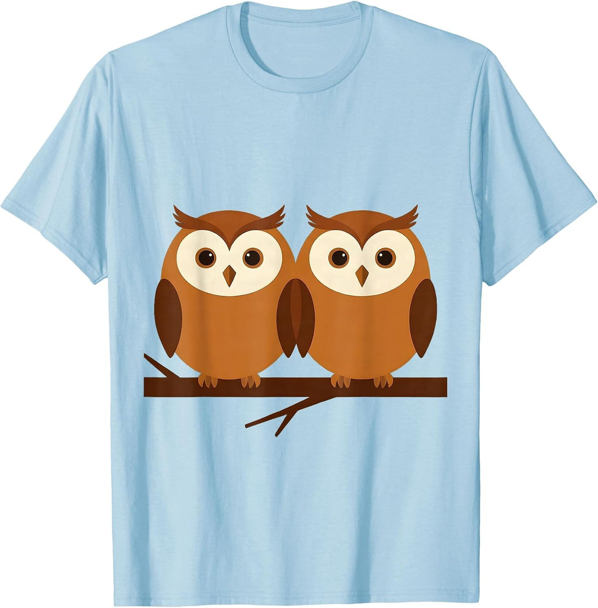 Men's Pair of Owls Perched on Branch Illustration T-Shirt - Baby Blue