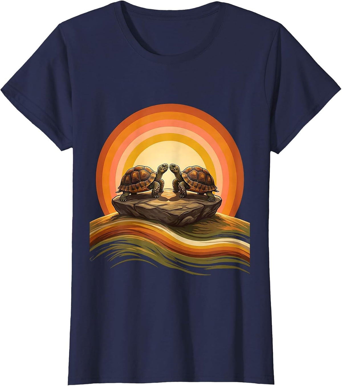 Women's Matching Turtles Nose to Nose Couples Graphic T-Shirt - Navy Blue