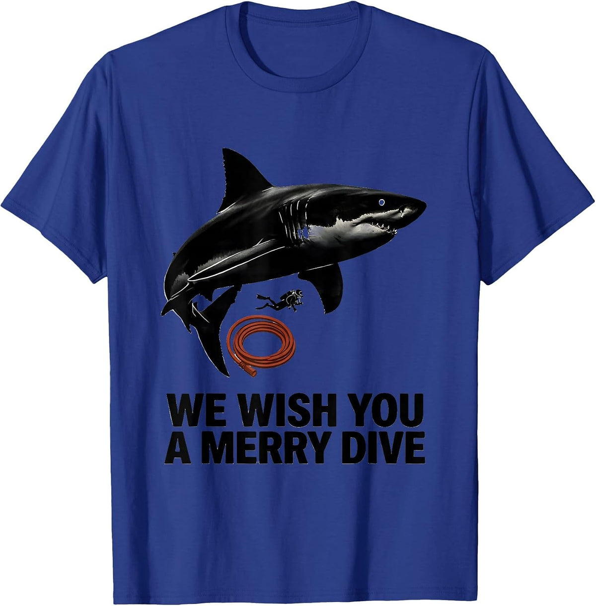 We Wish You A Merry Dive Funny Shark Scuba Diver Gift T-Shirt - Royal Blue