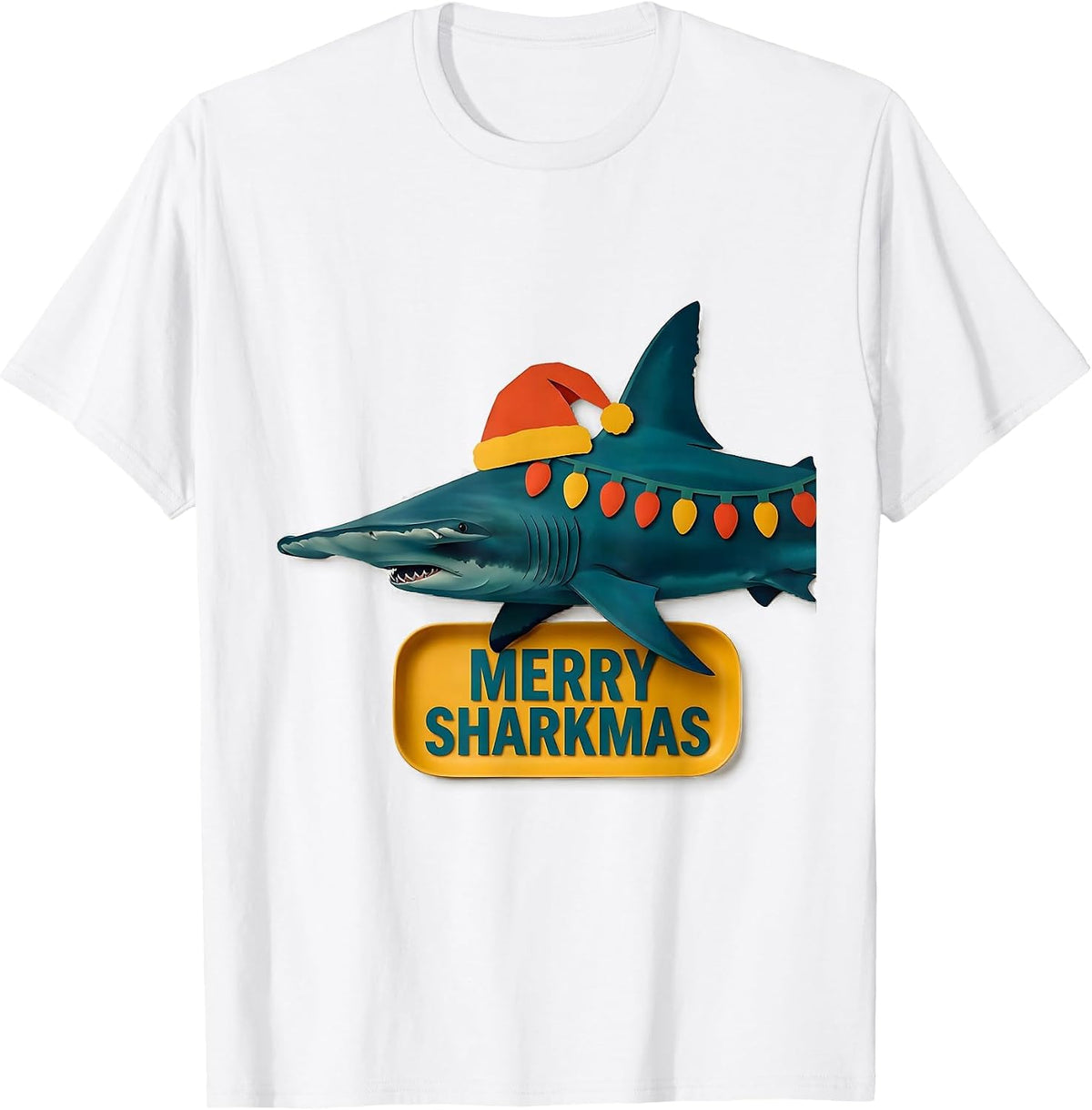 Men's Merry Sharkmas Paper Cutout Funny Animal Lover Christmas T-Shirt - White