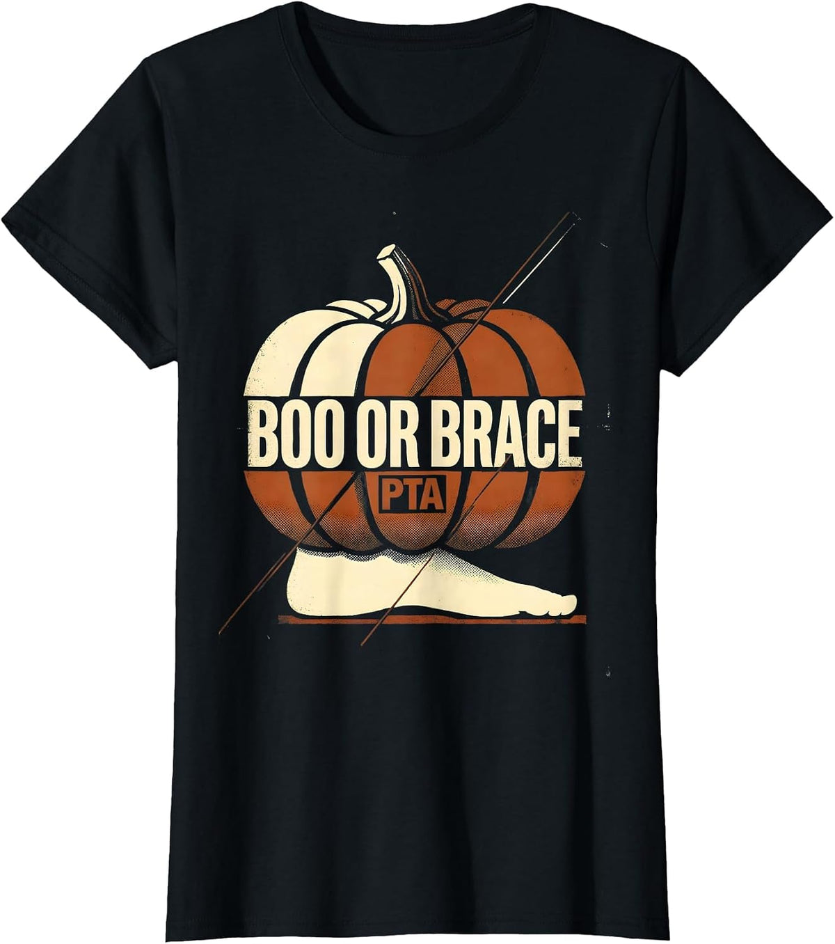 Women's Boo Or Brace PTA Vintage Halloween Physical Therapy Team T-Shirt - Black