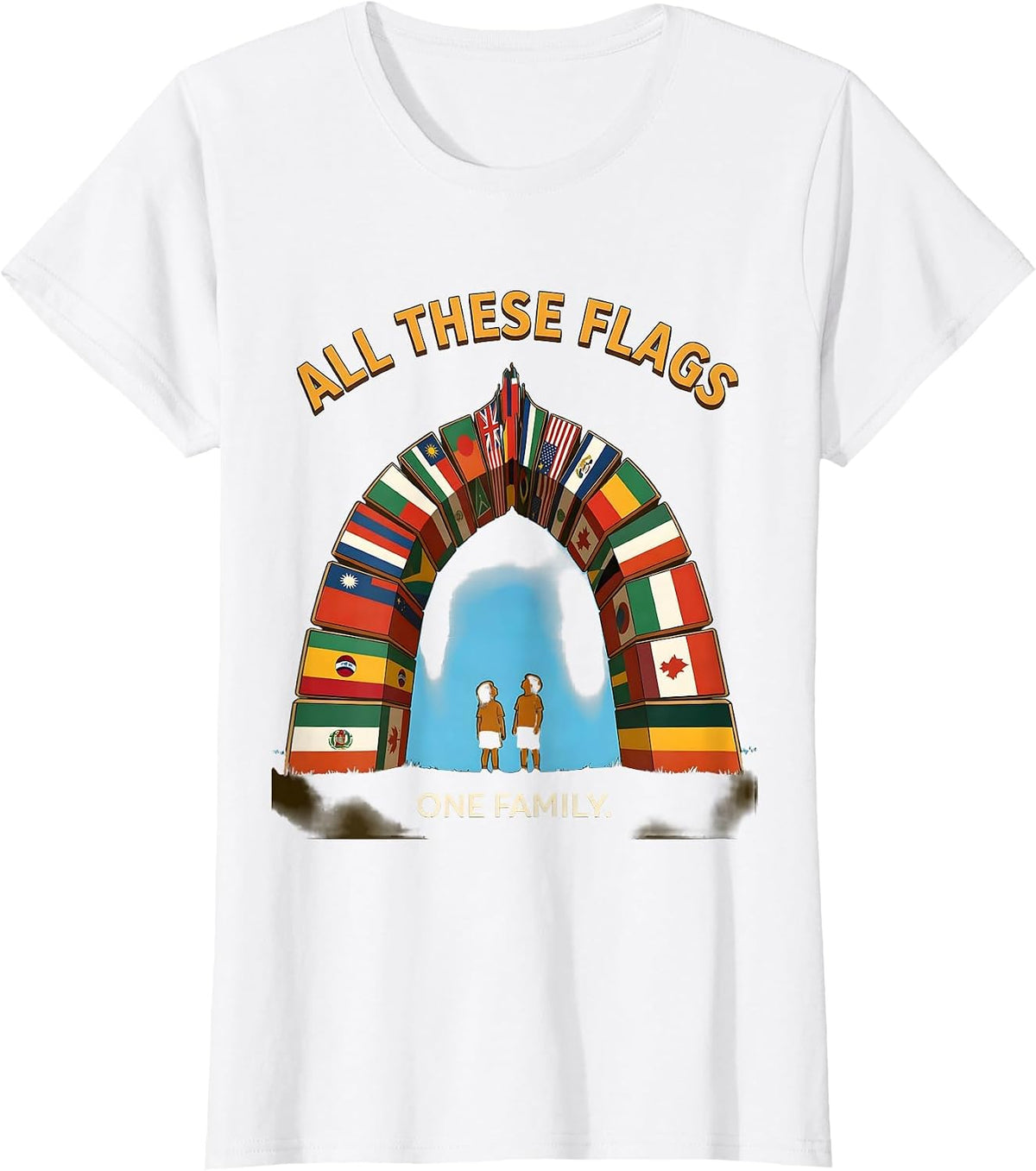 All These Flags, One Family Educational World Geography Kids T-Shirt - White