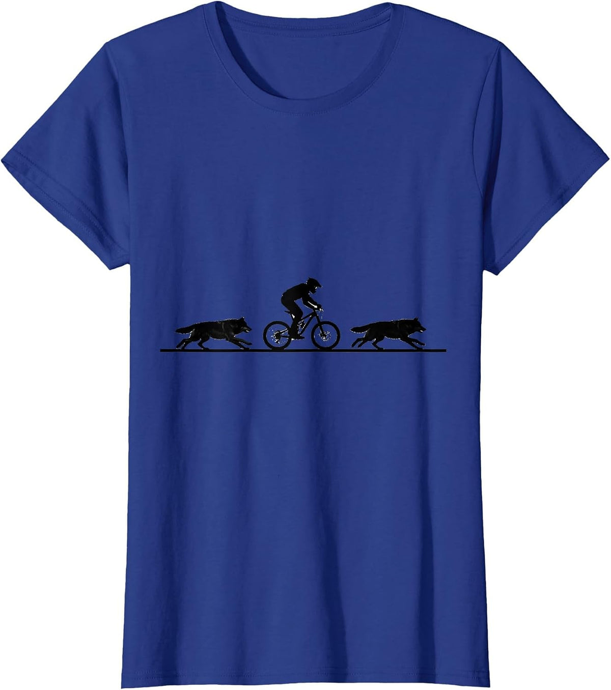 Women's Wolf Pack Mountain Biker Cycling Graphic T-Shirt - Royal Blue