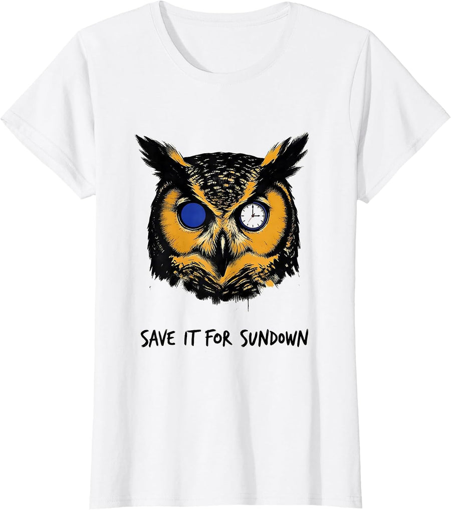 Women's Save It For Sundown Retro Owl Bird Lover Funny Humor T-Shirt - White