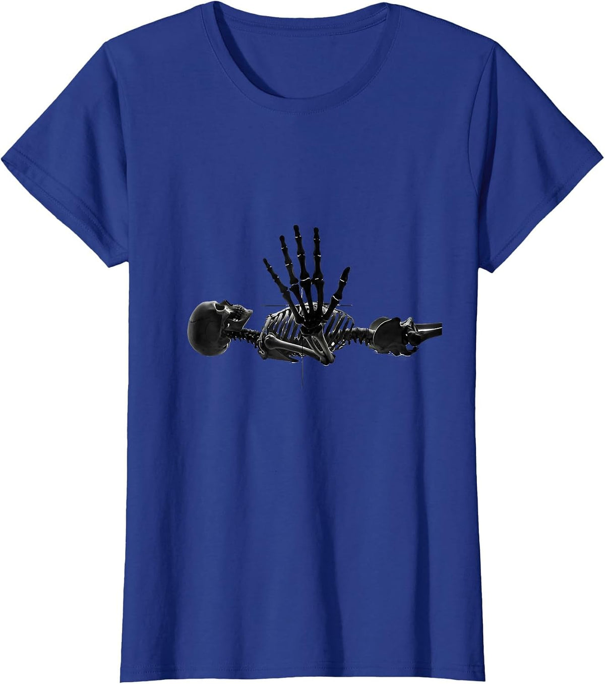 Women's Skeleton Stop Gesture Minimalist Radiology Tech Halloween T-Shirt - Royal Blue