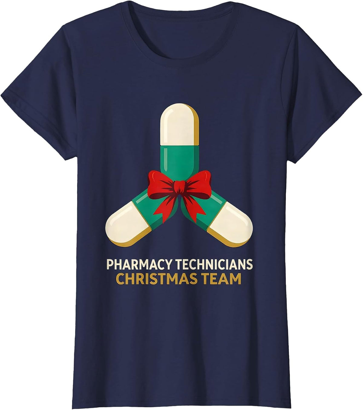 Women's Pharmacy Technicians Christmas Team Funny Pharmacy Squad T-Shirt - Navy Blue