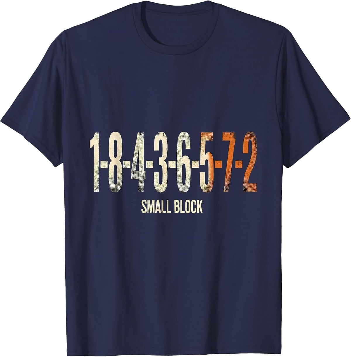 Men's 1-8-4-3-6-5-7-2 Small Block Funny Mechanic Car Engine Humor T-Shirt - Navy Blue
