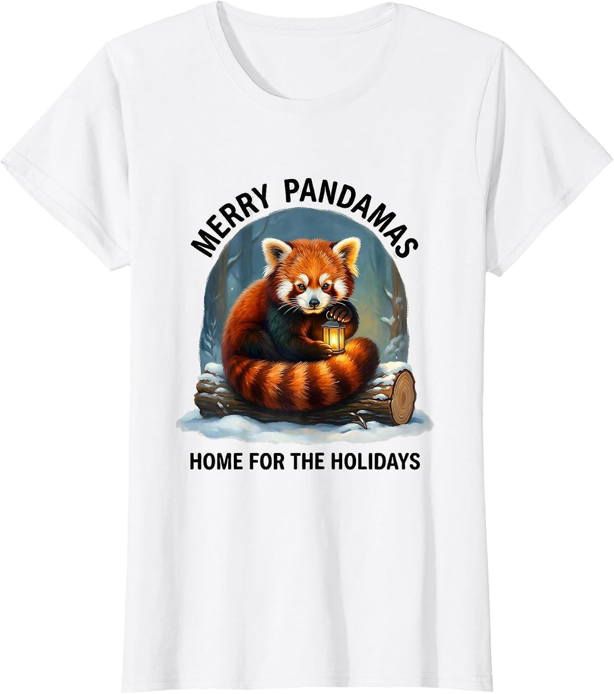 Merry Pandamas, Home For The Holidays Cute Red Panda Lover T-Shirt - White