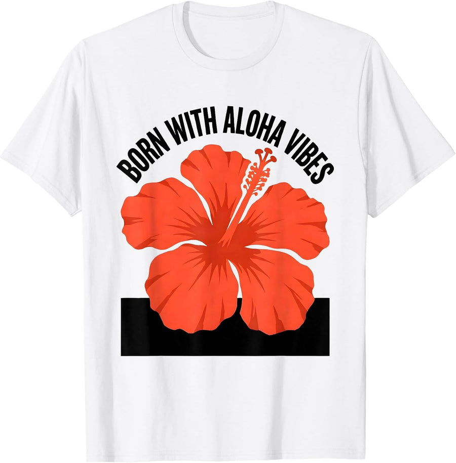Men's Born With Aloha Vibes Hawaiian Spirit Design T-Shirt - White